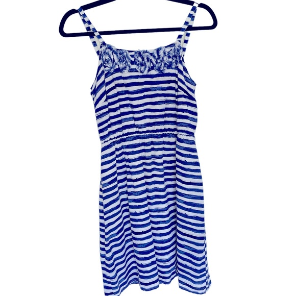 LOFT Dresses & Skirts - Loft dress:watercolor sundress 4 petite blue & white striped with flowers